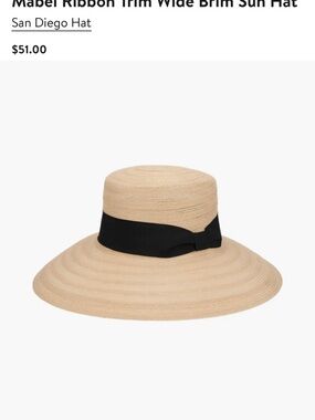 San Diego Hat Company Natural Straw Wide Brim Hat with Black Ribbon